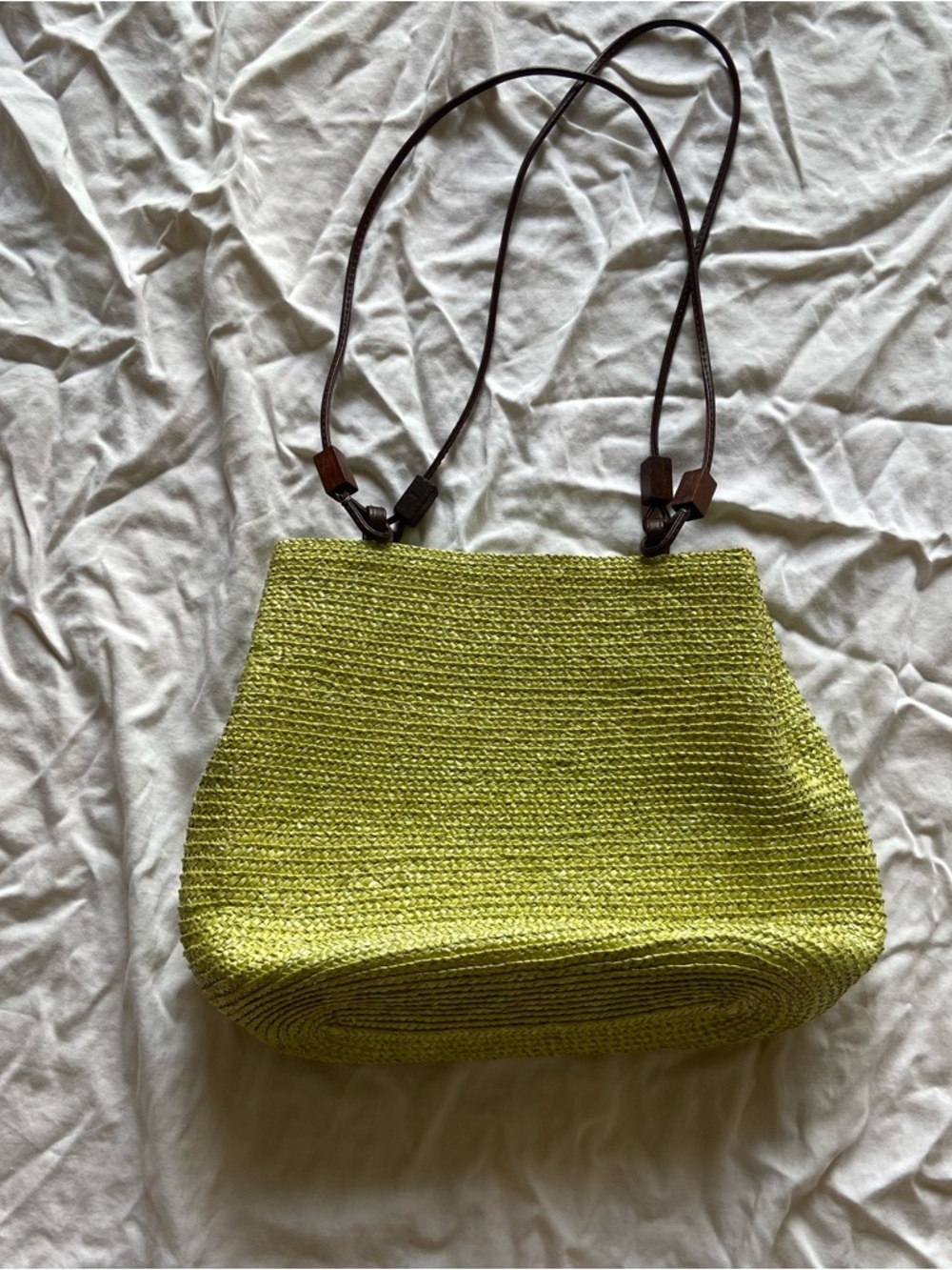 Woven Straw Shoulder Bag in Lime Green